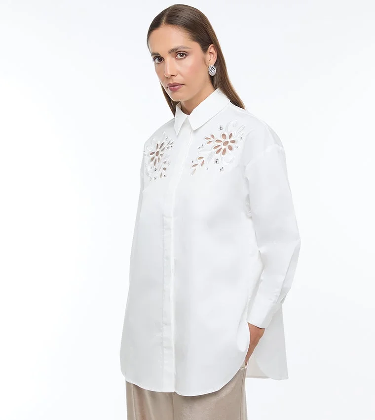 بي سي بي جي BCBG Flower Embroidered Shirt