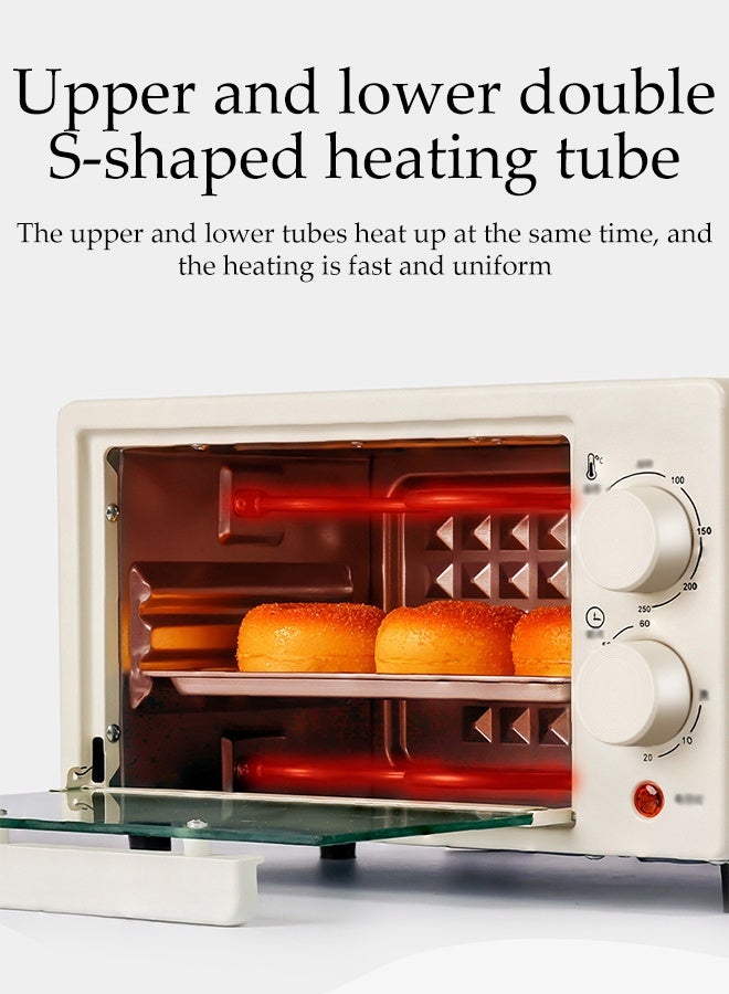 DUNISO 12 Liter Electric Oven Multifunctional Household Small Oven Adjustable Temperature(100-250°C) Double Heating Tube 60-Minute Timer and Automatic Shut Off Compact Size Toaster Oven with Baking Tray and Grill - Image 2