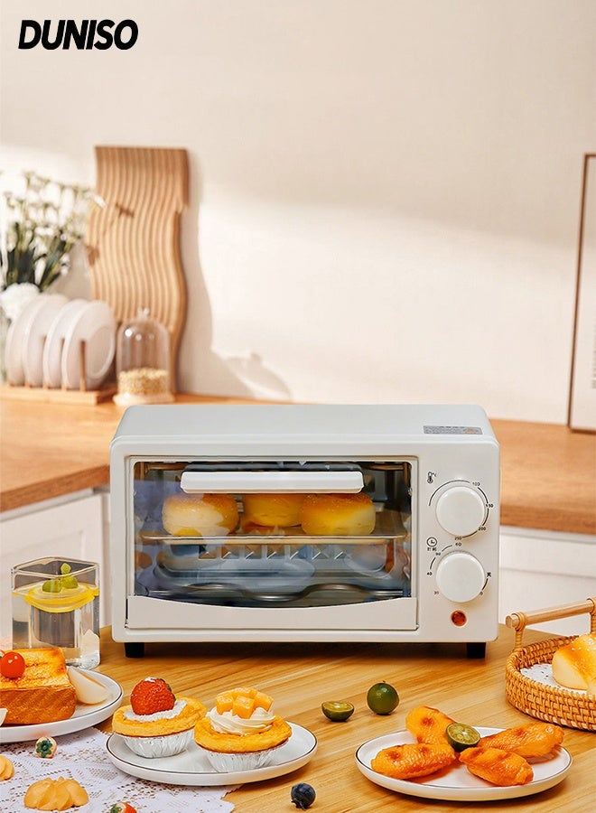 DUNISO 12 Liter Electric Oven Multifunctional Household Small Oven Adjustable Temperature(100-250°C) Double Heating Tube 60-Minute Timer and Automatic Shut Off Compact Size Toaster Oven with Baking Tray and Grill - Image 1