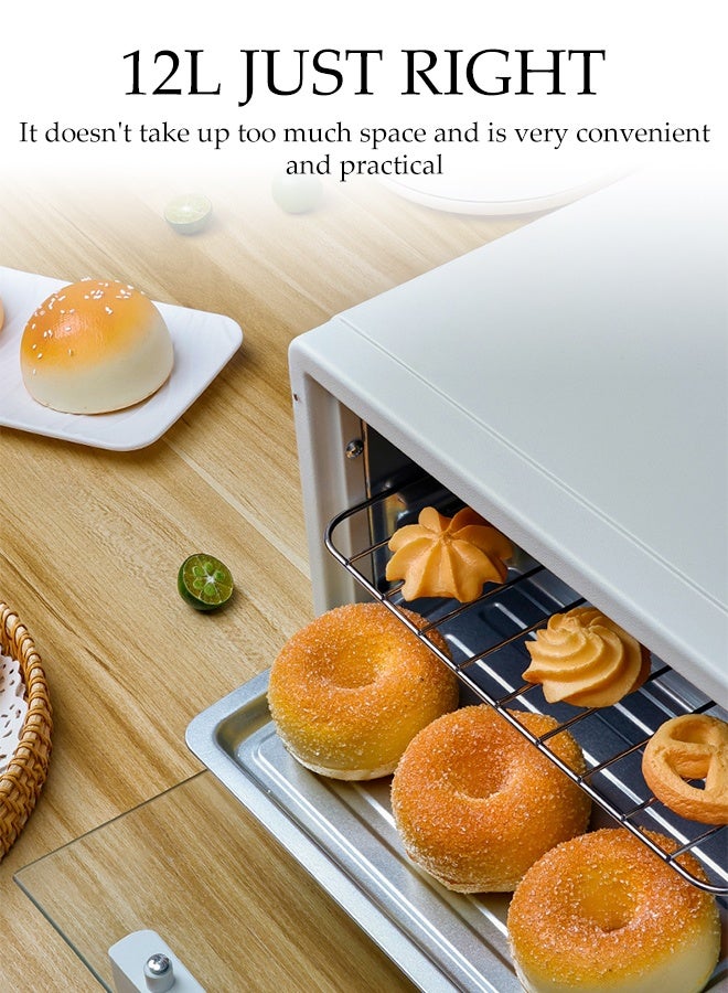 DUNISO 12 Liter Electric Oven Multifunctional Household Small Oven Adjustable Temperature(100-250°C) Double Heating Tube 60-Minute Timer and Automatic Shut Off Compact Size Toaster Oven with Baking Tray and Grill - Image 3
