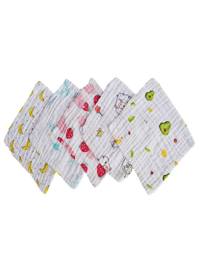 MOMISY Dry Muslin Wash Cloth Organic Cotton Face Towel Handkerchief for Baby New Born/Infants/Toddlers -Printed, Multicolor (5) - Image 1