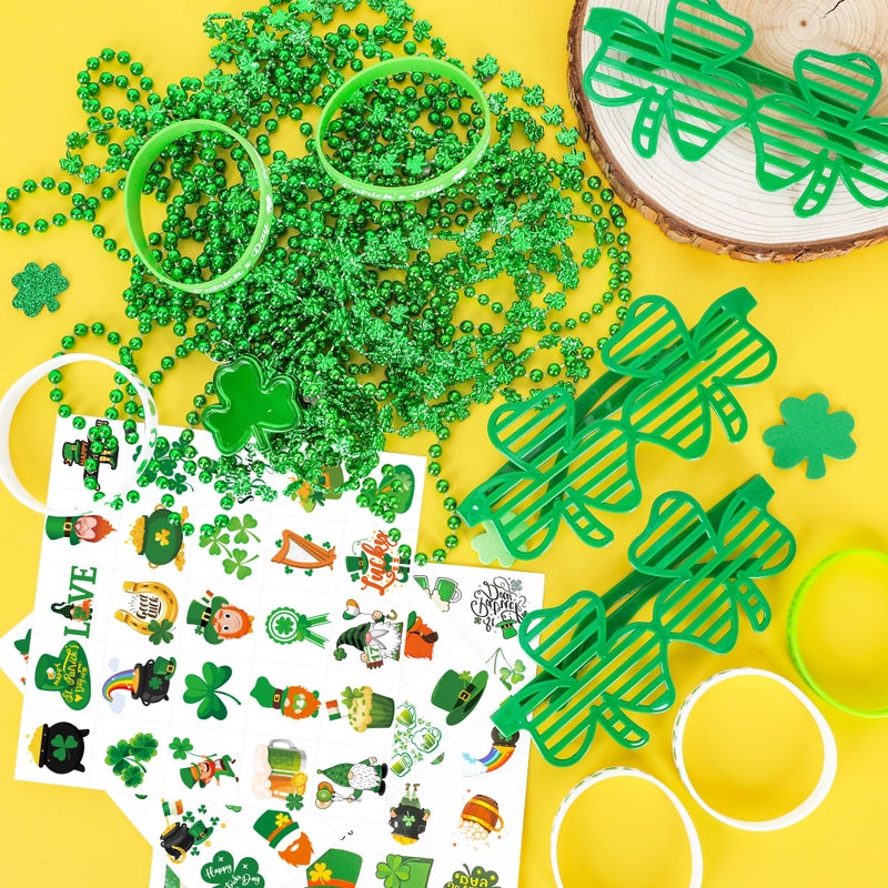 EOBOH 140PCS St Patricks Day Accessories, St. Patrick's Day Glasses Bracelets Tattoos Beads, Irish Glasses Bracelets Tattoos Beads Stuff Bulk, Shamrock Saint Patricks Parade Throw Party Favor Decor - Image 5