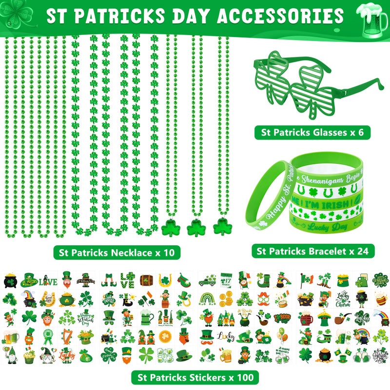 EOBOH 140PCS St Patricks Day Accessories, St. Patrick's Day Glasses Bracelets Tattoos Beads, Irish Glasses Bracelets Tattoos Beads Stuff Bulk, Shamrock Saint Patricks Parade Throw Party Favor Decor - Image 2