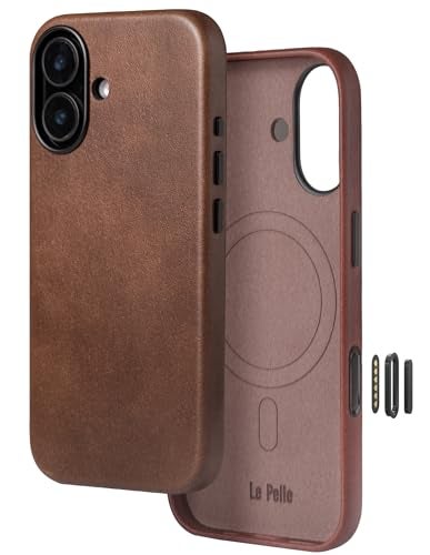 Le Pelle Handcrafted Premium Italian Leather Case for iPhone 17 Builtin Camera Control Compatible with Magsafe TwoTone Effect with Unique Patina Over Time Cocoa Brown - Image 1