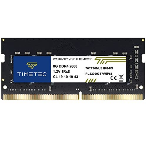 Timetec تيمتيك 8 جيجابايت DDR4 2666 ميجاهرتز (DDR4-2666) PC4-21300 (PC4-2666V) غير متوازن بدون ECC 1.2 فولت CL19 1Rx8 رينك واحد 260 دبوس SODIMM ترقية ذاكرة الكمبيوتر المحمول (8 جيجابايت) - Image 1
