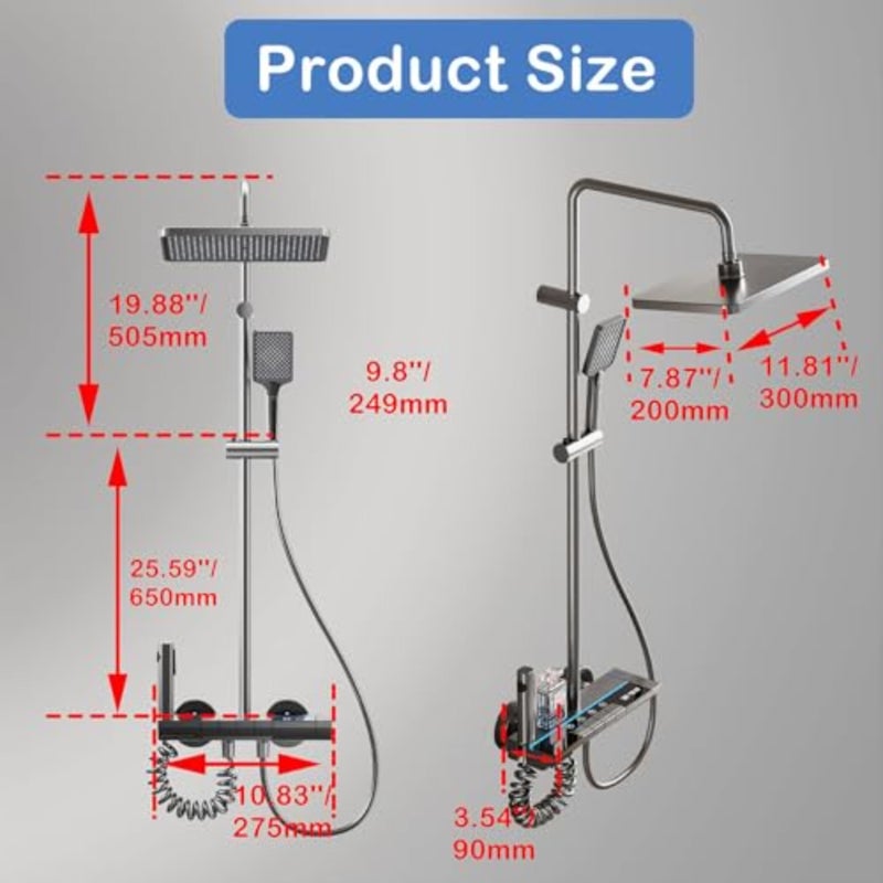 Shower Faucet Set, Switchable Shower Mixer with 4 Different Water Modes, Spout, Hand Shower, Rain Shower and Hand Spray, Equipped with Water Temperature and Time Display, Wall Mount for Bathroom - Image 5