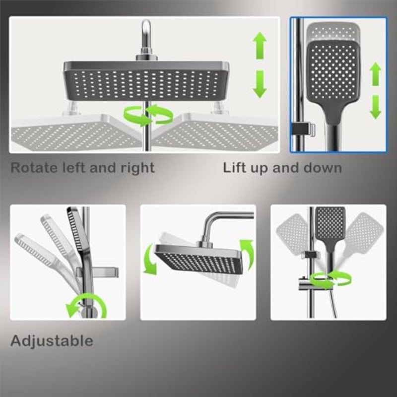 Shower Faucet Set, Switchable Shower Mixer with 4 Different Water Modes, Spout, Hand Shower, Rain Shower and Hand Spray, Equipped with Water Temperature and Time Display, Wall Mount for Bathroom - Image 3