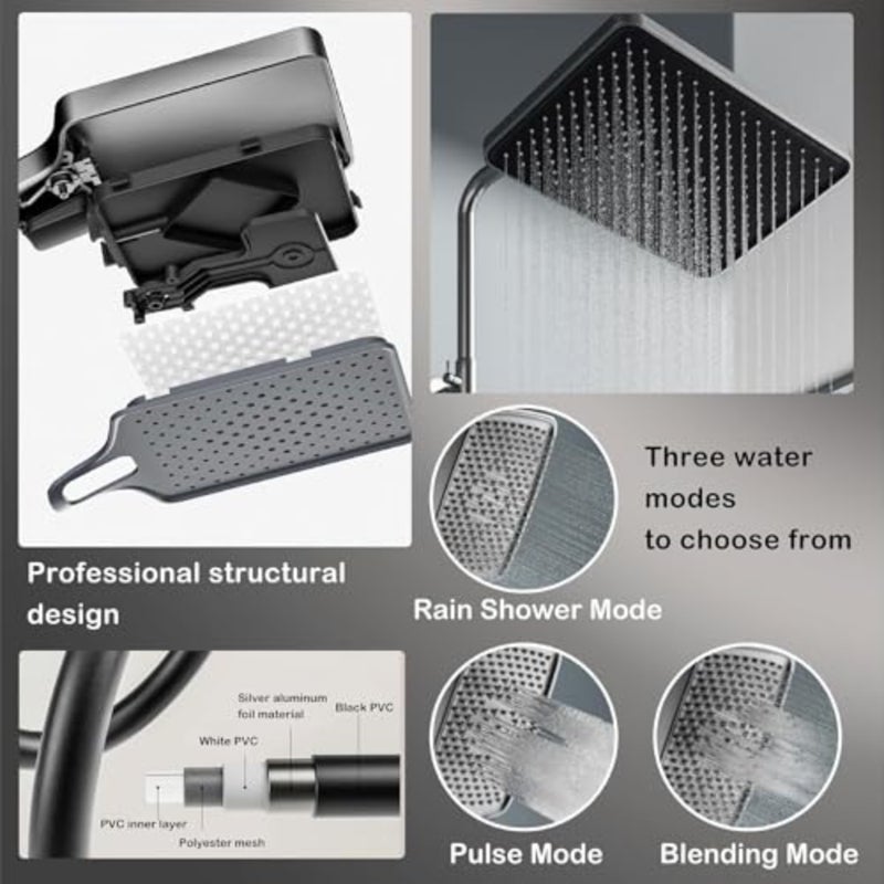 Shower Faucet Set, Switchable Shower Mixer with 4 Different Water Modes, Spout, Hand Shower, Rain Shower and Hand Spray, Equipped with Water Temperature and Time Display, Wall Mount for Bathroom - Image 4
