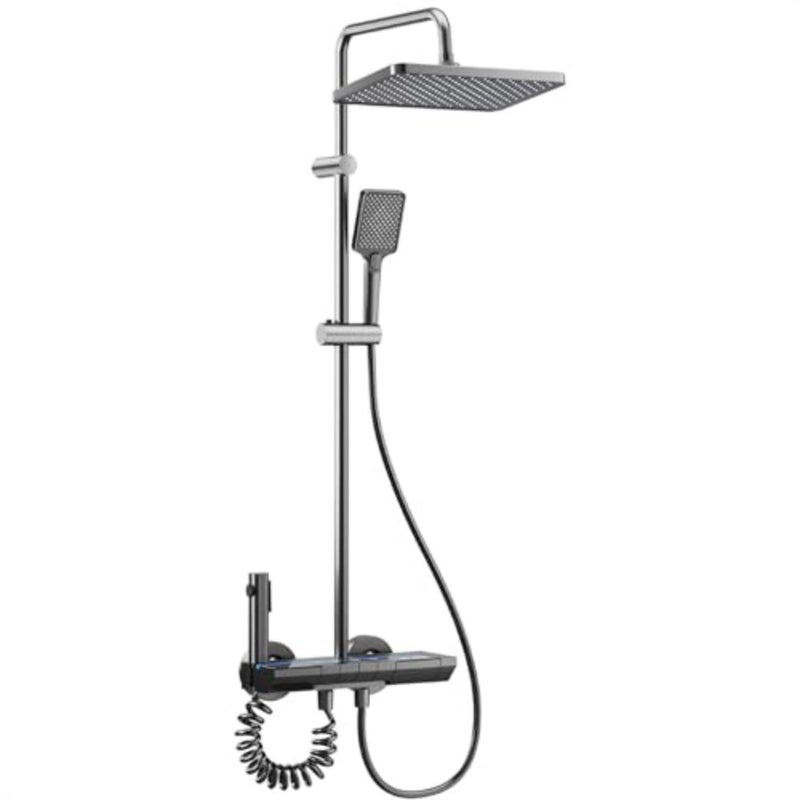 Shower Faucet Set, Switchable Shower Mixer with 4 Different Water Modes, Spout, Hand Shower, Rain Shower and Hand Spray, Equipped with Water Temperature and Time Display, Wall Mount for Bathroom - Image 1