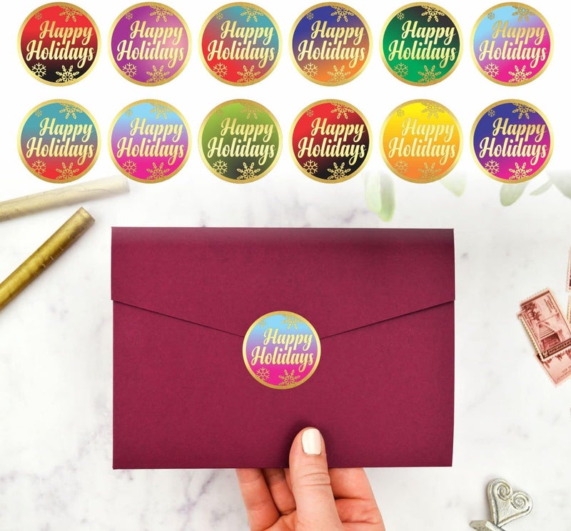 PARTH IMPEX Happy Holidays Stickers - (Pack of 120) 2" Large Round Gold Foil Stamping Labels for Christmas Cards Gift Envelope Seals Boxes - Image 4