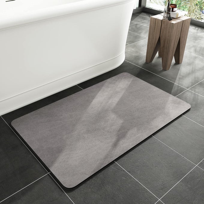 BATH MAT RUGRUBBER BACKING NON SLIP QUICK DRY ABSORBENT THIN BATHROOM RUGS FIT UNDER DOORFAUX SUEDE SURFACE BATHROOM FLOOR MATSSHOWER RUG FOR IN FRONT OF BATHTUB SHOWER GRAY 17X275