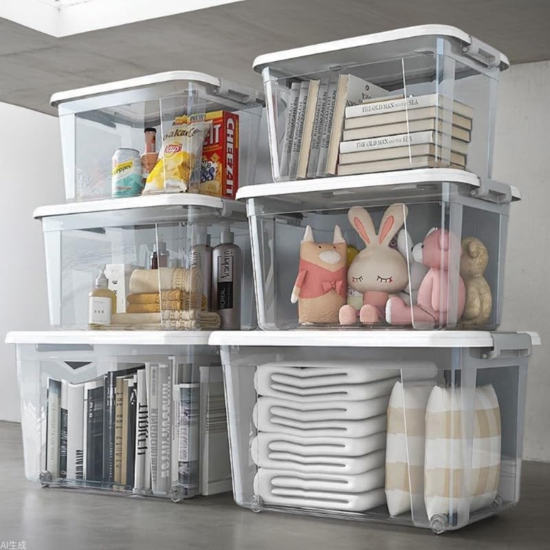 XV Plastic Storage Box Set with with Lockable Lid Medium+Large+XL,Stackable Containers, Transparent Boxes Storing Clothes, Tools, Office Supplies (3-Pack Storage Bins Transparent - Image 2