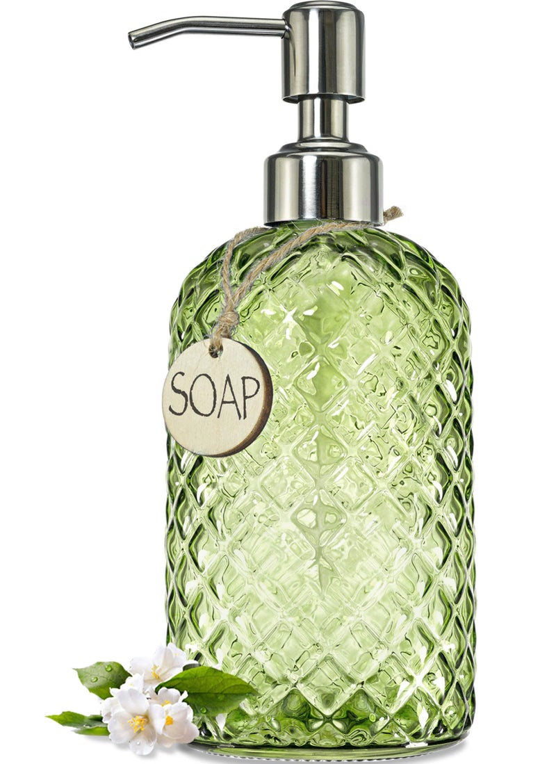 JASAI 18Oz Tea Green Soap Dispenser with Rust Proof Pump, Refillable Glass Soap Dispenser for Bathroom & Kitchen to Dispense Dish Soap, Hand soap, Lotion. - Image 1