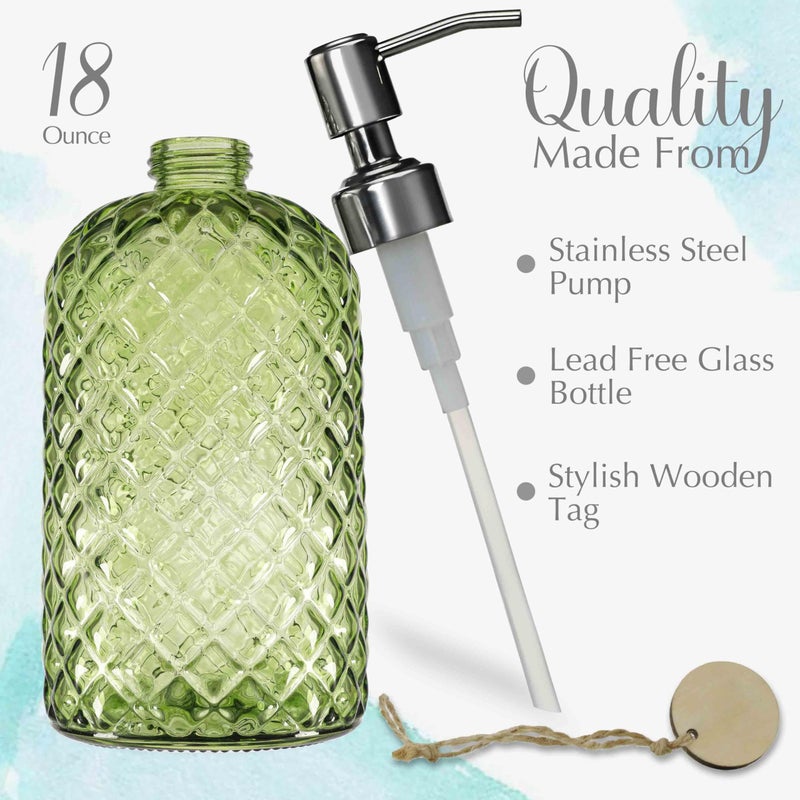 JASAI 18Oz Tea Green Soap Dispenser with Rust Proof Pump, Refillable Glass Soap Dispenser for Bathroom & Kitchen to Dispense Dish Soap, Hand soap, Lotion. - Image 2