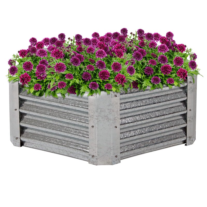 Sunnydaze Galvanized Raised Garden Bed Outdoor  Metal Planter Box for Gardening Vegetables and Plants  16 H Hexagon  Silver