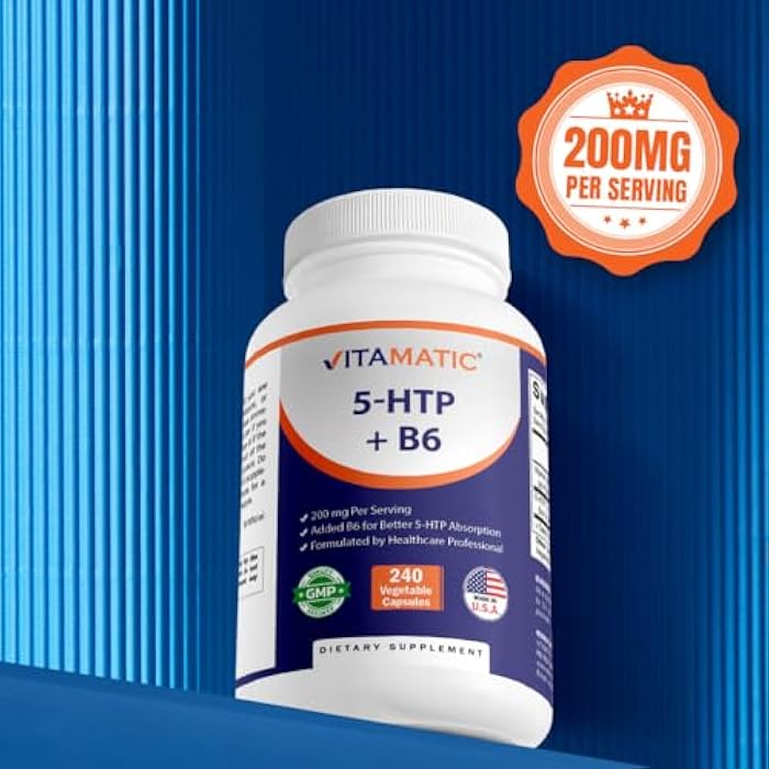 Vitamatic 5-HTP 200mg with B6 5mg Per Serving - 240 Vegetarian Capsules (5-Hydroxytryptophan) - (Griffonia Simplicifolia Seed Extract) - Image 4