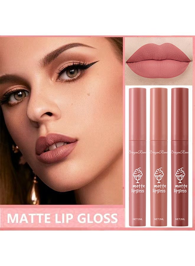 راني دراجون لمعان شفاه مطفي - طقم مكون من 3 قطع، أحمر شفاه مقاوم للماء طويل الأمد، غير ملتصق بالكوب، لا يتلاشى، طقم أحمر شفاه حريري سائل، قلم تلوين شفاه ناعم، أحمر شفاه للسيدات - Image 3