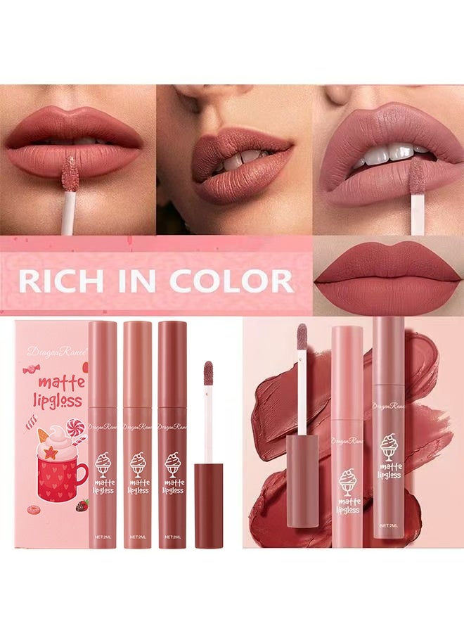 راني دراجون لمعان شفاه مطفي - طقم مكون من 3 قطع، أحمر شفاه مقاوم للماء طويل الأمد، غير ملتصق بالكوب، لا يتلاشى، طقم أحمر شفاه حريري سائل، قلم تلوين شفاه ناعم، أحمر شفاه للسيدات - Image 5