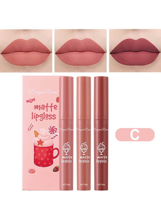 راني دراجون لمعان شفاه مطفي - طقم مكون من 3 قطع، أحمر شفاه مقاوم للماء طويل الأمد، غير ملتصق بالكوب، لا يتلاشى، طقم أحمر شفاه حريري سائل، قلم تلوين شفاه ناعم، أحمر شفاه للسيدات - Image 2