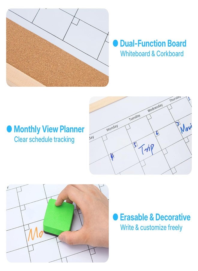OWLKELA Monthly Dry Erase Calendar with Cork Board for Wall, 17 x 13 Magnetic Bulletin Whiteboard with Wood Frame for Office, Home, School, Kitchen - Image 4
