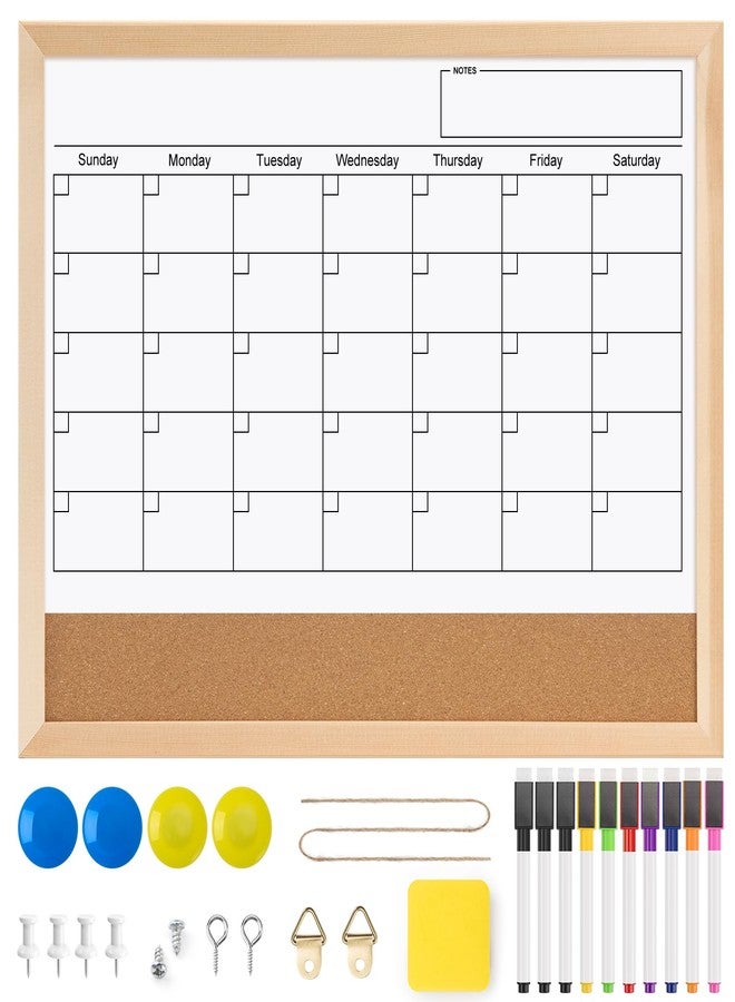 OWLKELA Monthly Dry Erase Calendar with Cork Board for Wall, 17 x 13 Magnetic Bulletin Whiteboard with Wood Frame for Office, Home, School, Kitchen - Image 1