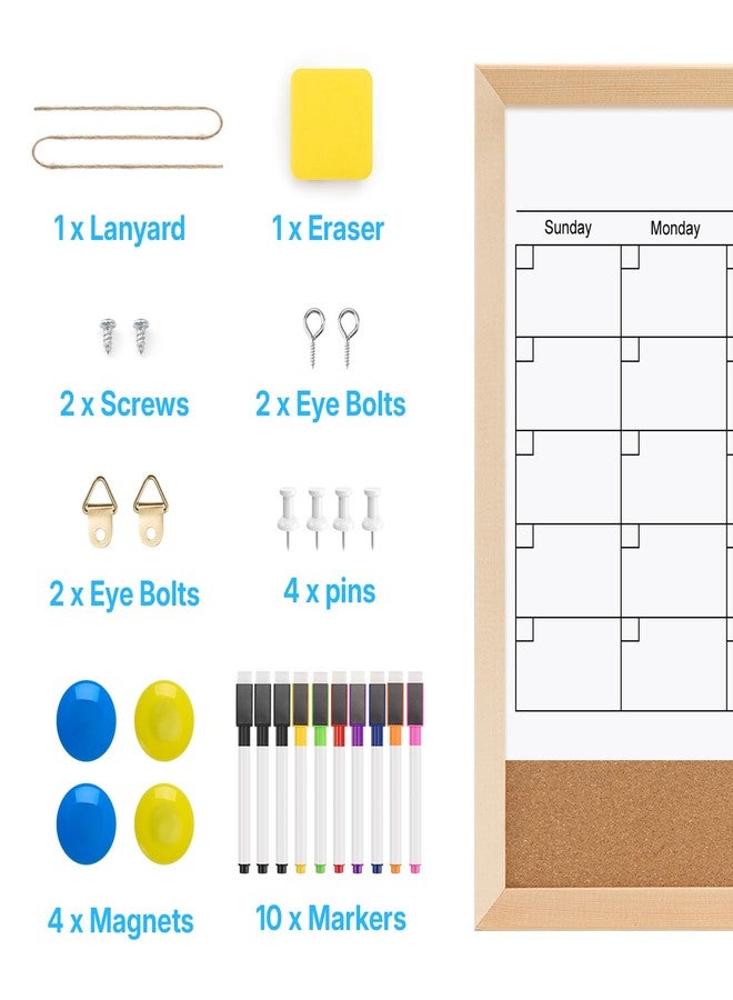 OWLKELA Monthly Dry Erase Calendar with Cork Board for Wall, 17 x 13 Magnetic Bulletin Whiteboard with Wood Frame for Office, Home, School, Kitchen - Image 3