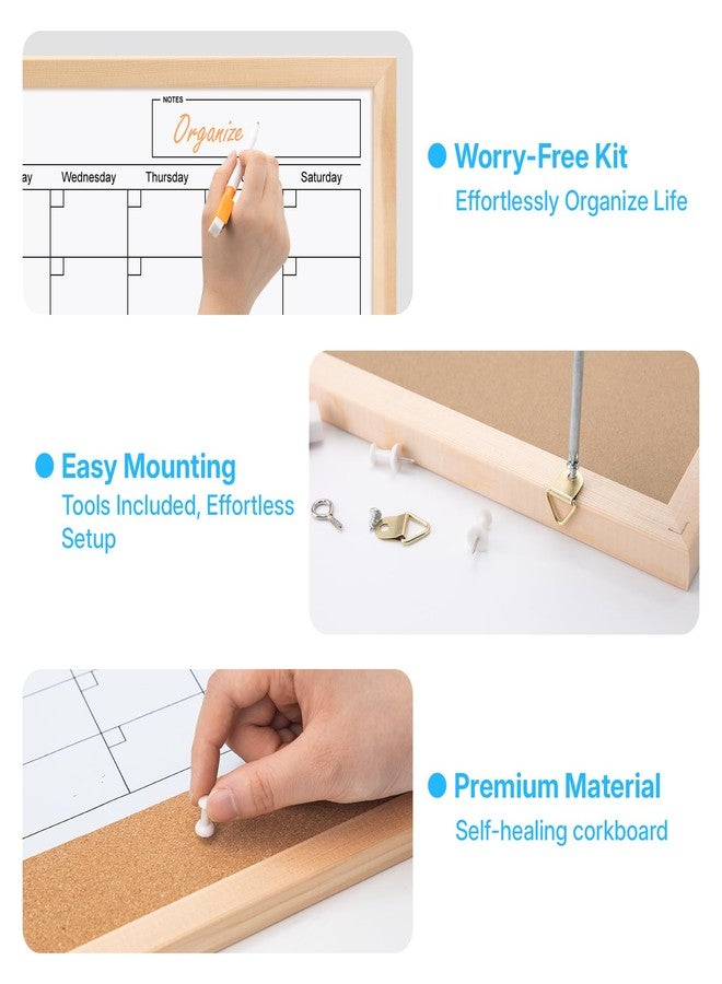 OWLKELA Monthly Dry Erase Calendar with Cork Board for Wall, 17 x 13 Magnetic Bulletin Whiteboard with Wood Frame for Office, Home, School, Kitchen - Image 5