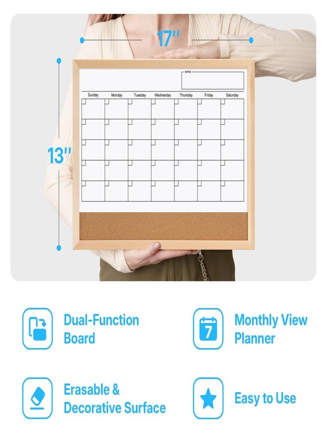 OWLKELA Monthly Dry Erase Calendar with Cork Board for Wall, 17 x 13 Magnetic Bulletin Whiteboard with Wood Frame for Office, Home, School, Kitchen - Image 2