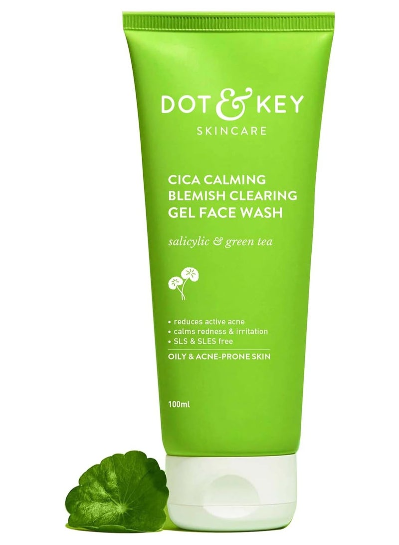 Dot & Key Cica 2% Salicylic Acid Face Wash for Oily, Acne Prone Skin, With Green Tea Acne Clearing Sulphate Free Face Wash for Men & Women 100 ml - Image 1