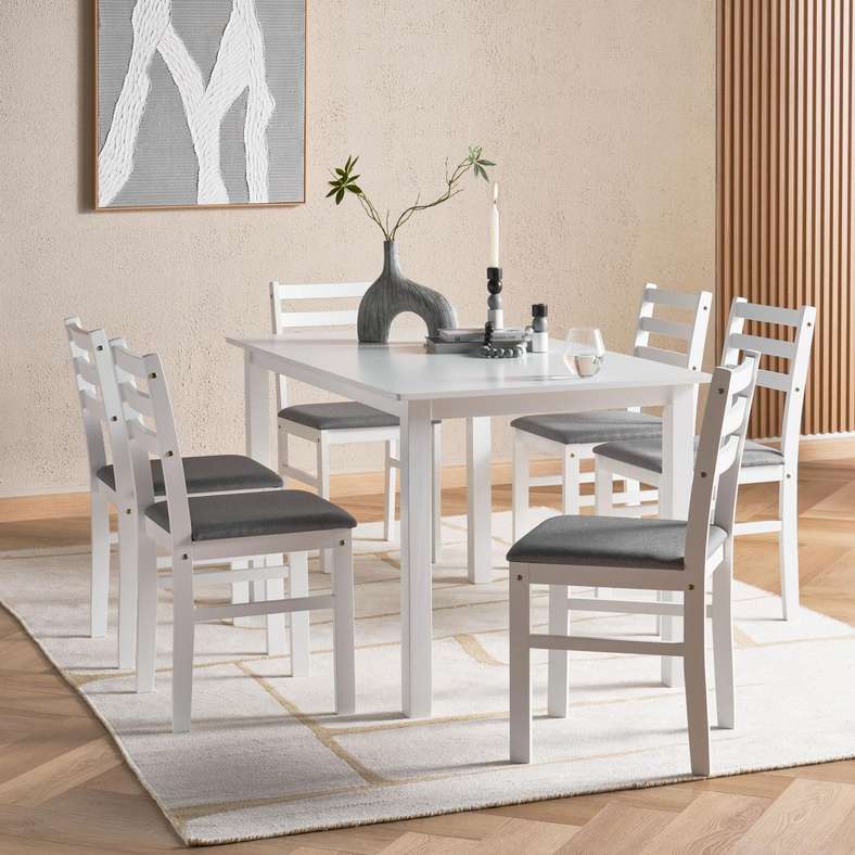 Pan Home White Solid Wood Dining Set for 6