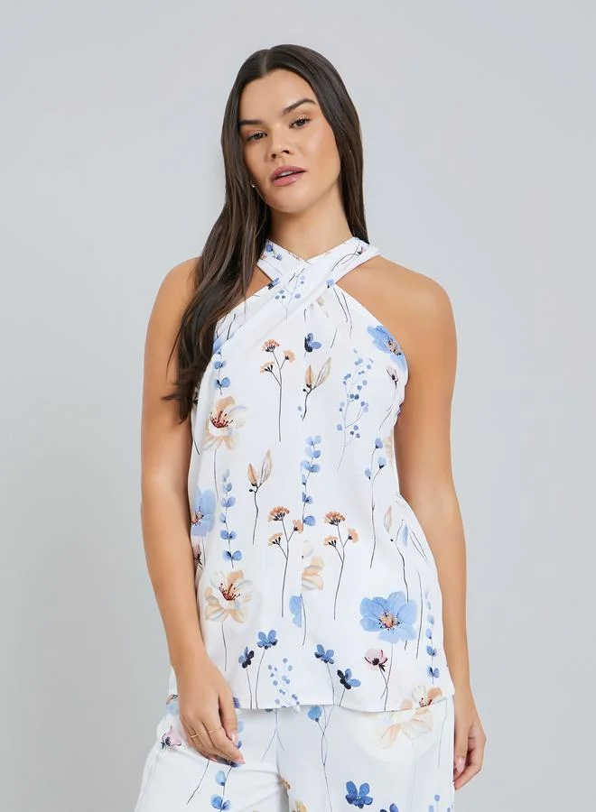 Take Two Women Floral Print Halter Neck Sleeveless Top