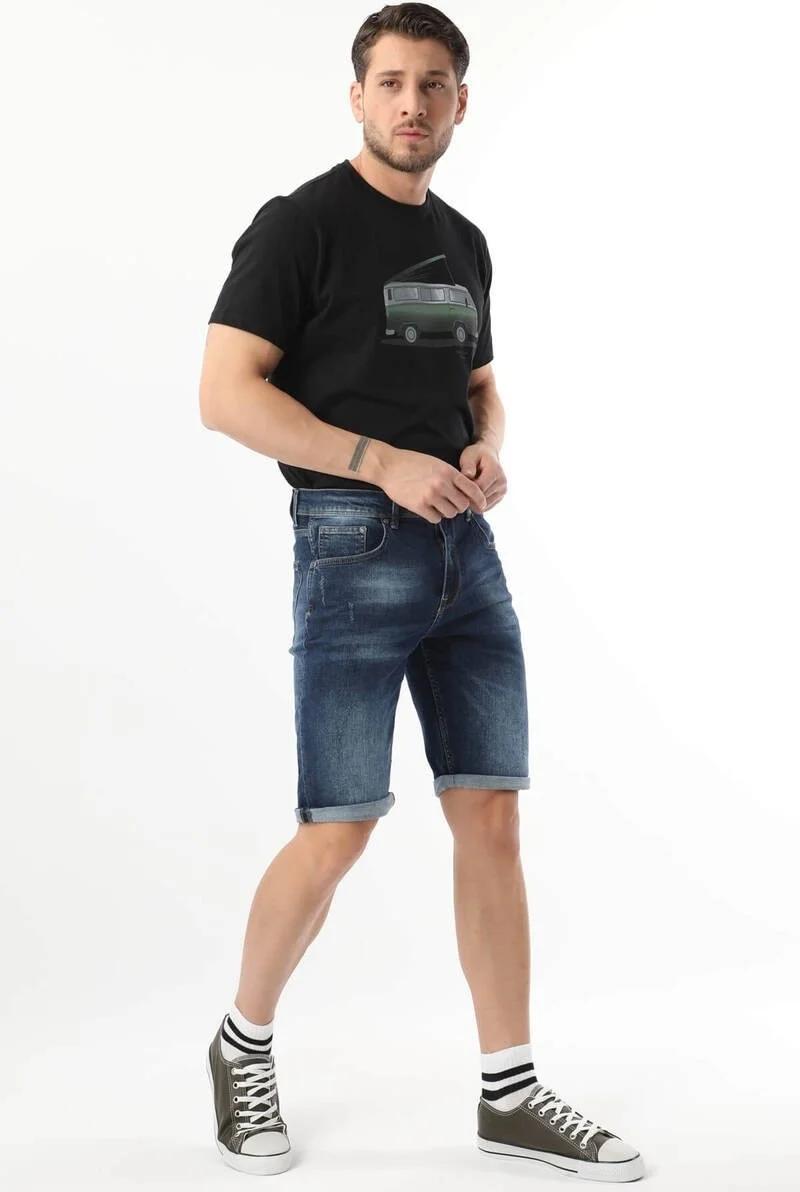 باني جينز Men Washed Jean Shorts Navy Blue