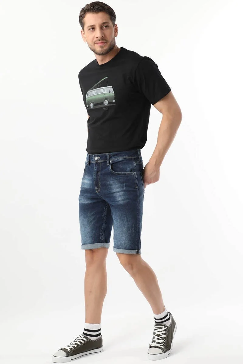 باني جينز Men Washed Jean Shorts Navy Blue