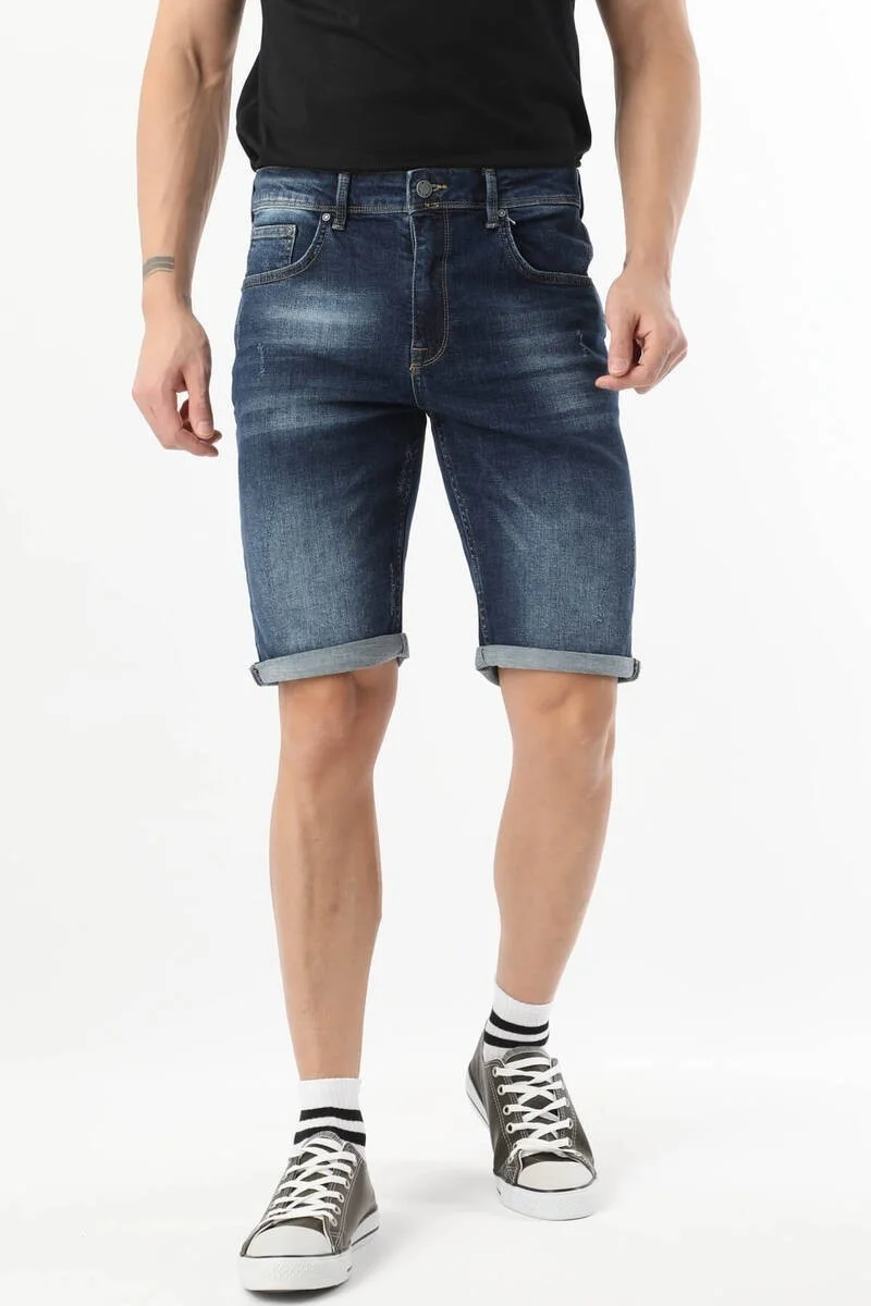 باني جينز Men Washed Jean Shorts Navy Blue