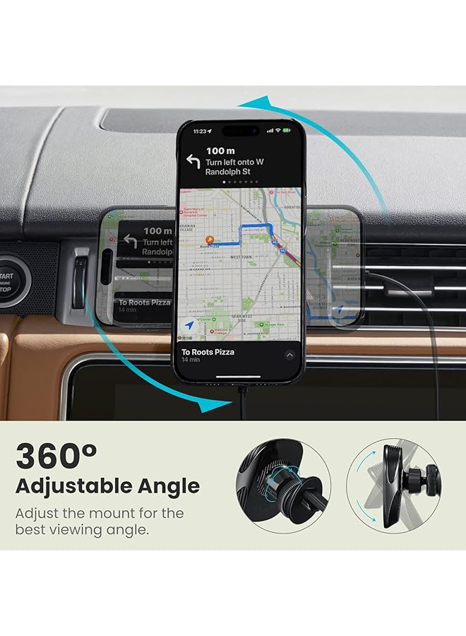 PITAKA Magnetic Car Mount For Iphone 15/14/13 Series, Charger With Nfc Feature, 360 Degree Rotation [Magez Car Mount Pro 2]  - Image 5