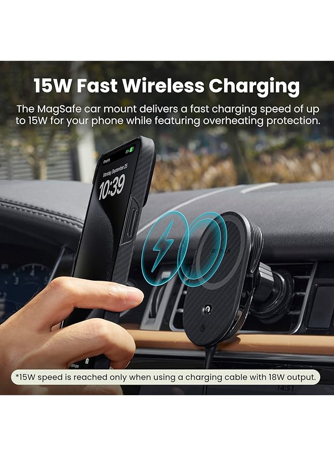 PITAKA Magnetic Car Mount For Iphone 15/14/13 Series, Charger With Nfc Feature, 360 Degree Rotation [Magez Car Mount Pro 2]  - Image 2