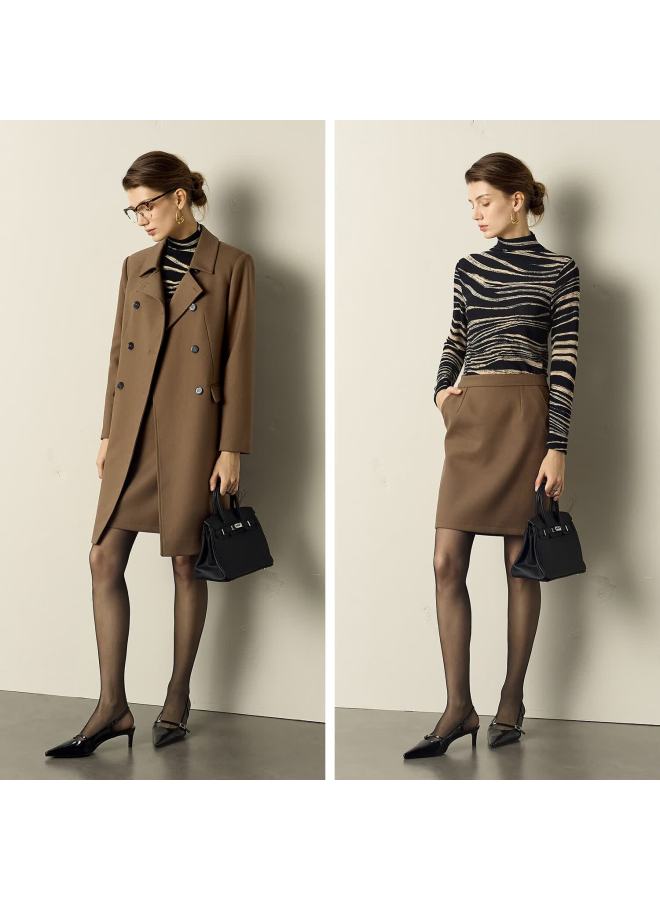 Yanyee Turtleneck Zebra Stripe Knit Sweater Women Autumn Slim Fit Base Shirt Camel S - Image 1