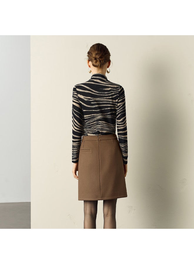 Yanyee Turtleneck Zebra Stripe Knit Sweater Women Autumn Slim Fit Base Shirt Camel S - Image 2