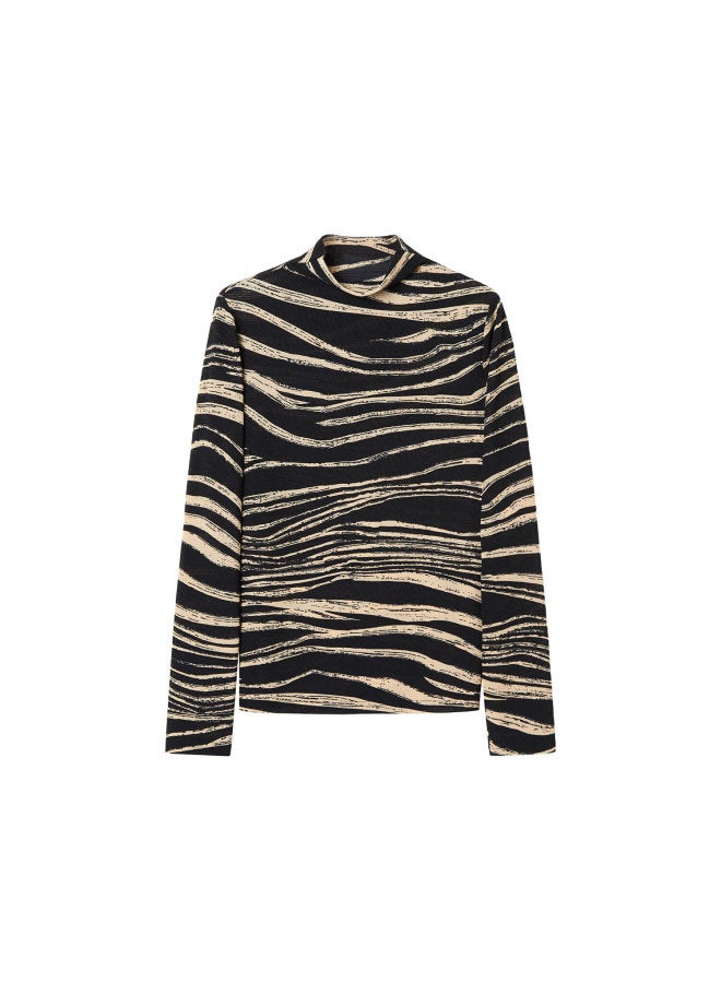 Yanyee Turtleneck Zebra Stripe Knit Sweater Women Autumn Slim Fit Base Shirt Camel S - Image 3