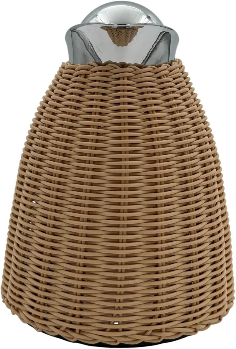 B&D Rattan Woven Thermal Carafe, Natural Wicker with Chrome Finish, 1L Vacuum Flask - Image 4