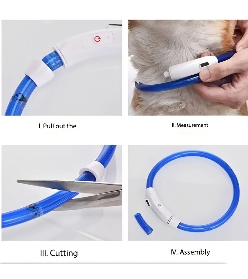طوق كلب أزرق LED قابل للشحن عبر USB، آمن في الليل ومقاوم للفقدان، للكلاب الصغيرة والمتوسطة والكبيرة. - Image 4