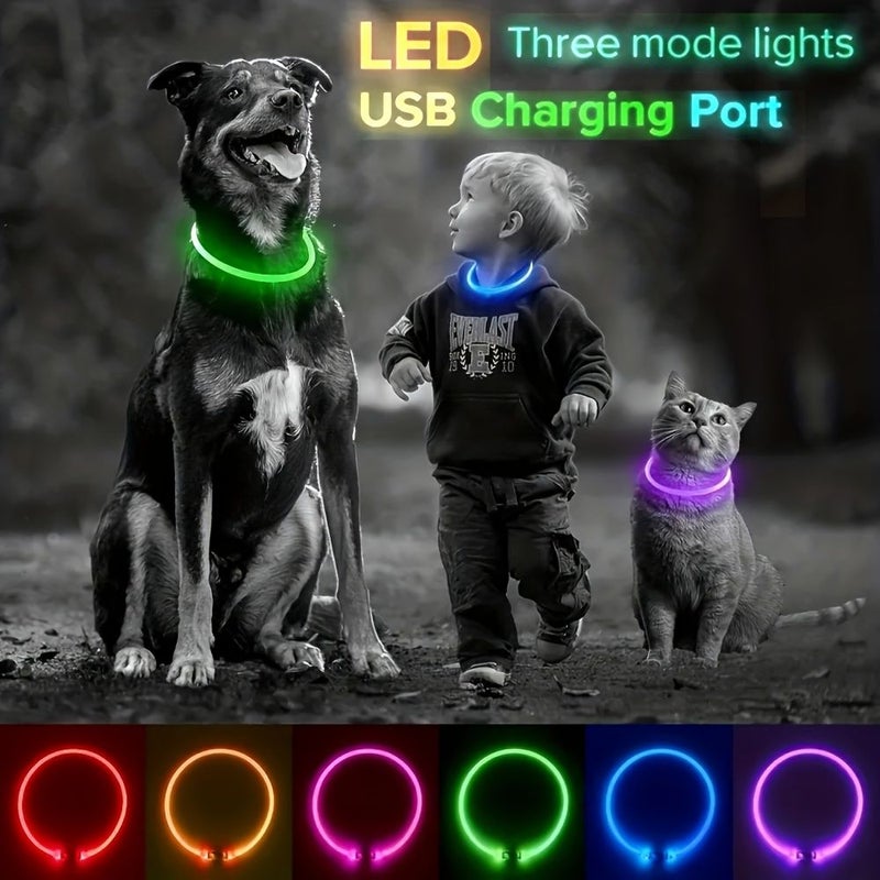 طوق كلب أزرق LED قابل للشحن عبر USB، آمن في الليل ومقاوم للفقدان، للكلاب الصغيرة والمتوسطة والكبيرة. - Image 5