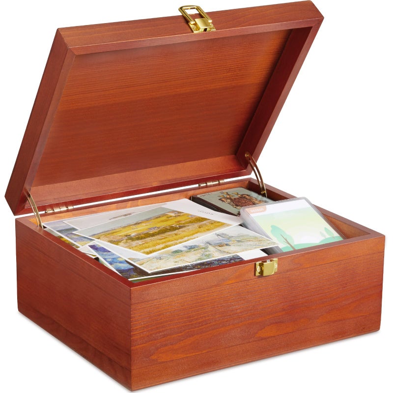 DRASTAR Wooden Keepsake Box Large Acacia Storage Box with a Hinged Lid Memory treasure box for Crafts and Photo Storage - Image 2