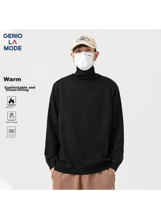 GENIOLAMODE Geniolamode Senma Group Turtleneck Sweater, Men's Inner Wear, Warm Base Layer, Knitted Sweater, Men's Wool Clothing, Black, M  - Image 1