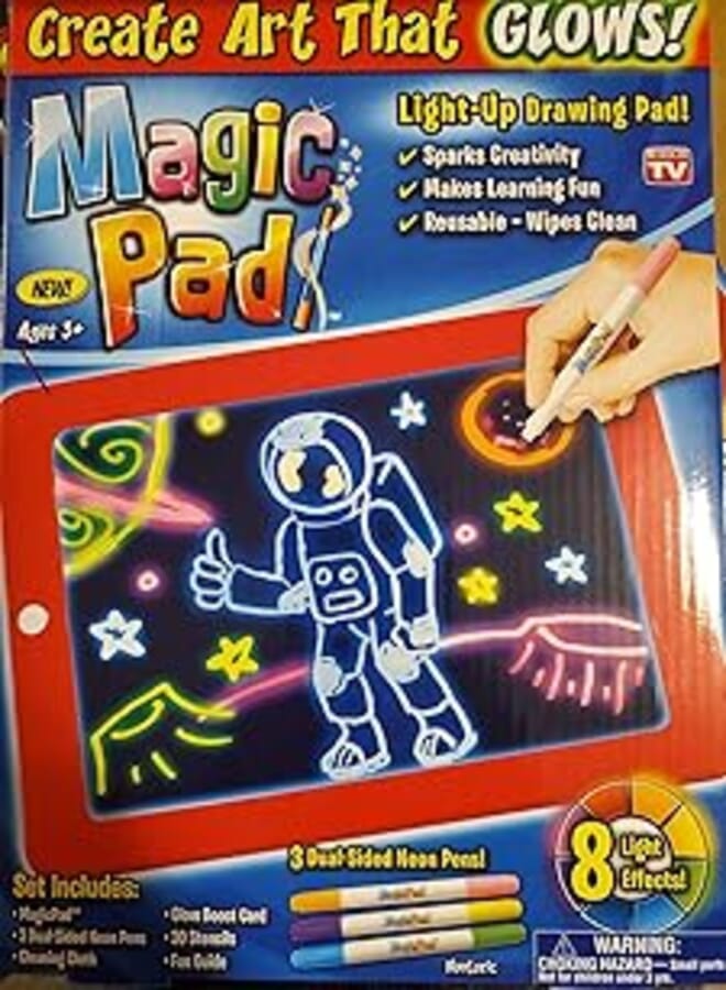 Ontel Bonus Magic Pad Deluxe Light Up LED Drawing Tablet with Extras - Includes 4 Dual Side Markets, Dry Eraser, Glow Boost Card, Fun Guide, 42 Stencils, and Carrying Case