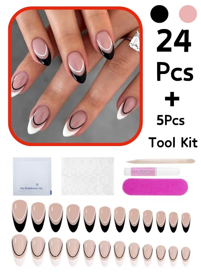 HANYII 24Pcs False Nails+5 Pcs Tool Kit Impress Press-On False Nails Multicolor