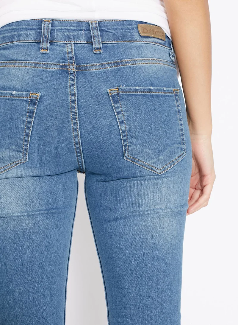 Ginger Badge Ripped Straight Jeans