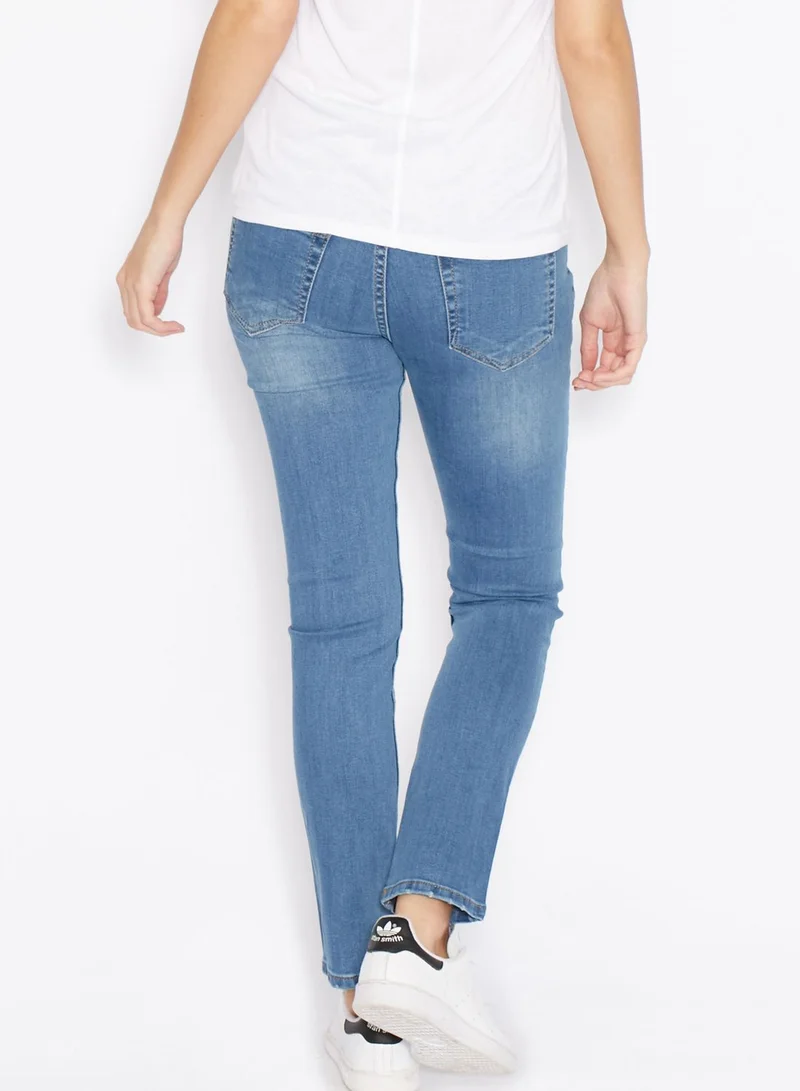 Ginger Badge Ripped Straight Jeans