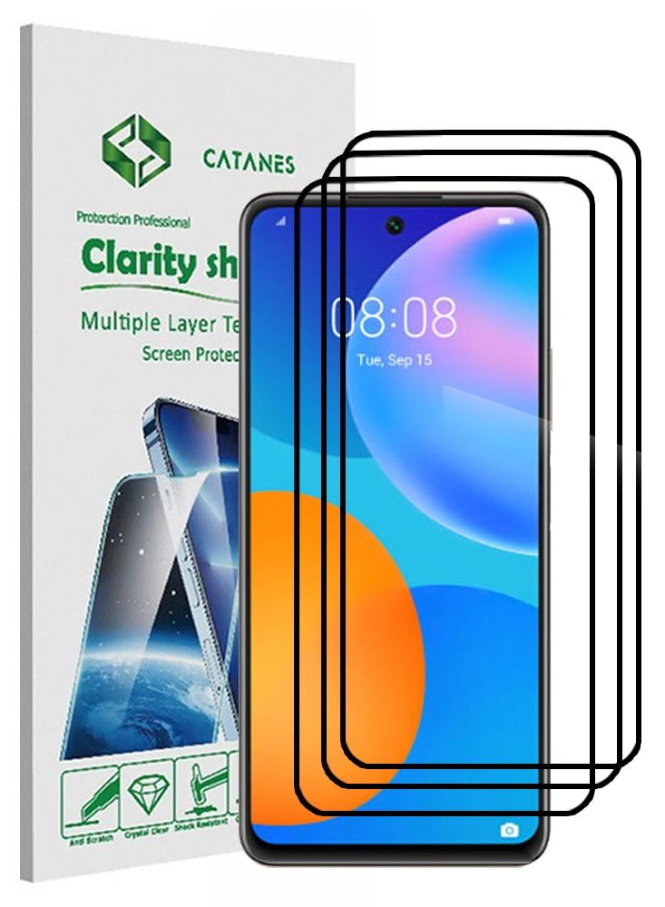 CATANES 3 Pack For Huawei Y7a Screen Protector Tempered Glass Full Glue Back - Image 1