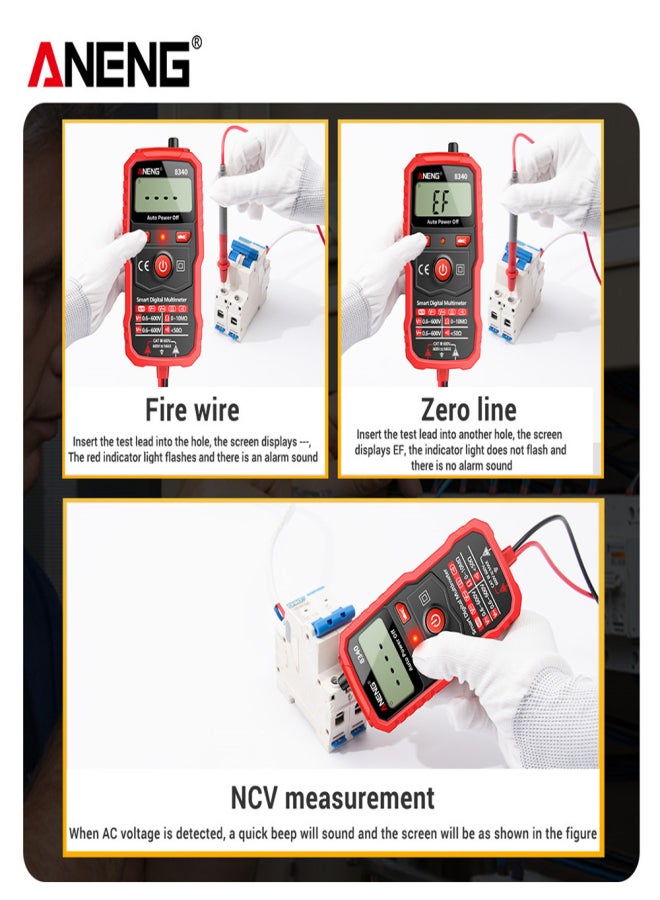 ANENG 8340 Smart Digital Multimeter Auto Recognition 1999 Counts Voltmeter Electric Test Pen with Backlight Screen Flashlight NCV Induction AC DC Voltage Resistance Breakpoint Live Wire Testing - Image 2